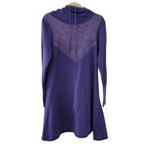PrAna Patterned Funnel Neck Hooded Sweater Dress M